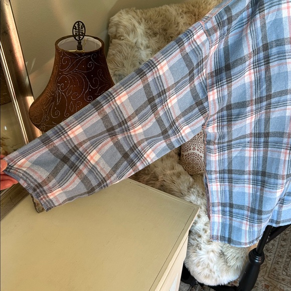 FP Sunday morning, sleep shirt, light blue flannel pop over polo collared top S - Picture 4 of 15